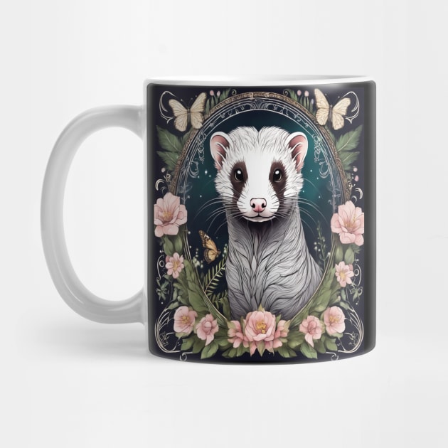 Ferret In Cottage Core and Filigree Style Art by BirdsnStuff